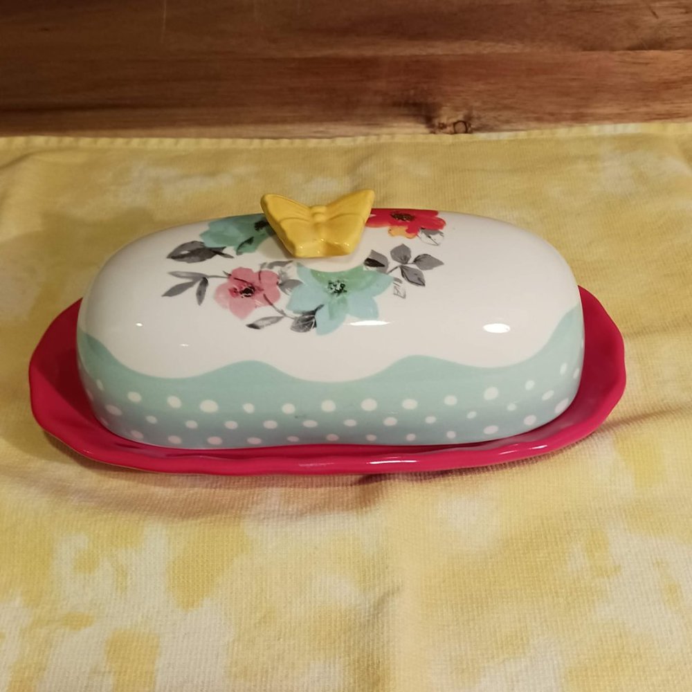 The Pioneer Woman "Flea Market" ceramic butter dish, multicolor